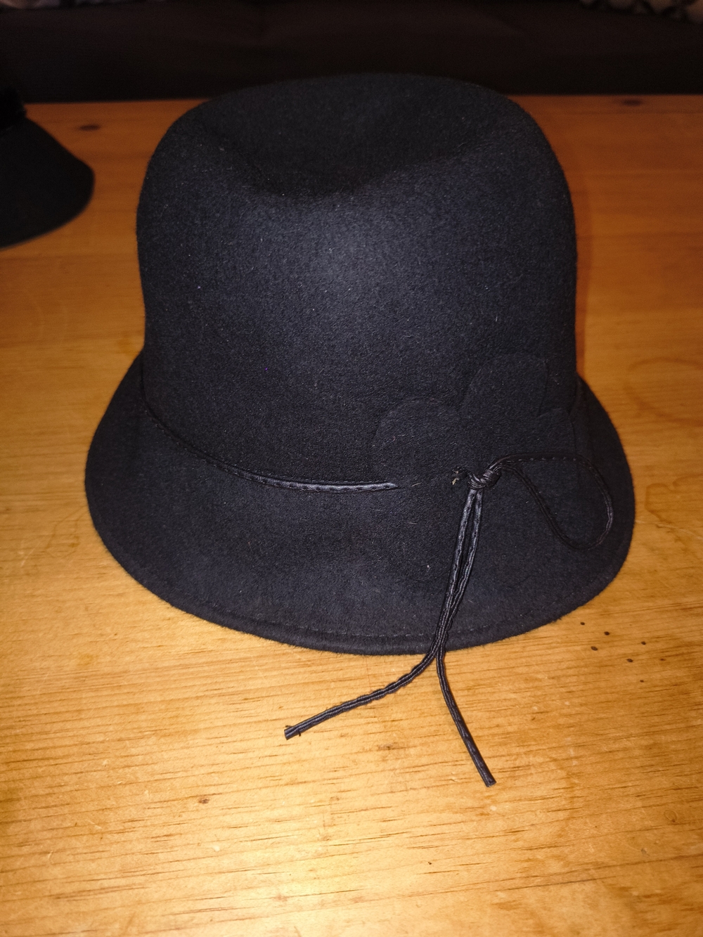 Black Wool Cloche Hat -